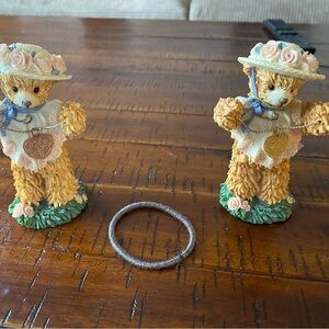 Charming Bear Figurines with Floral Hats